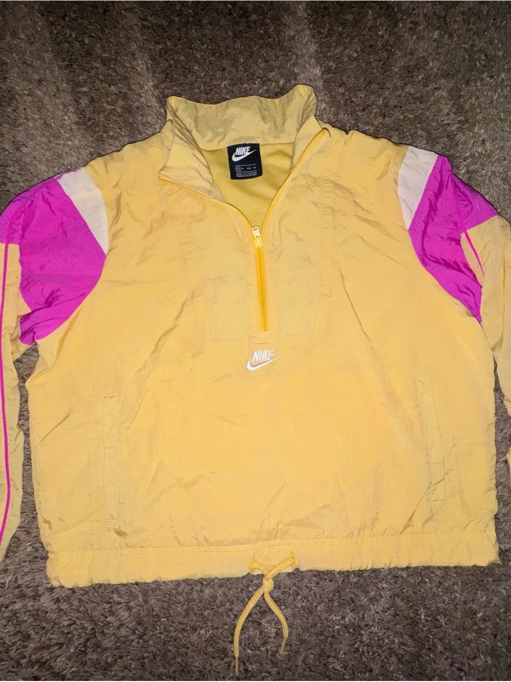 Vintage Nike 90’s Women's Yellow & Pink Quarter-Zip Windbreaker Jacket XS